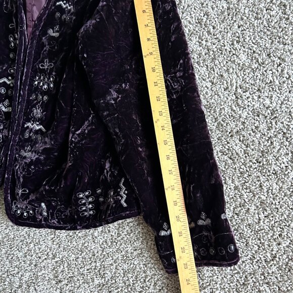 Chicos Women's Sz XL Velvet Embroidered Open Front Jacket Purple - Picture 12 of 14
